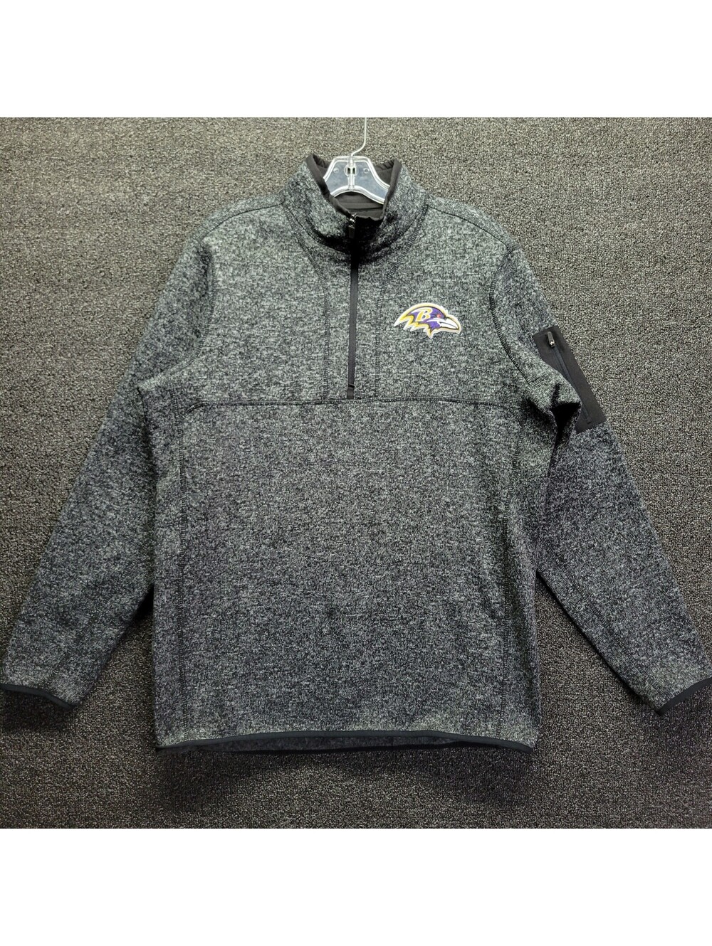 Antigua Men's Sz L Gray Thick Baltimore Ravens Fortune 1/4-Zip Pullover Jacket